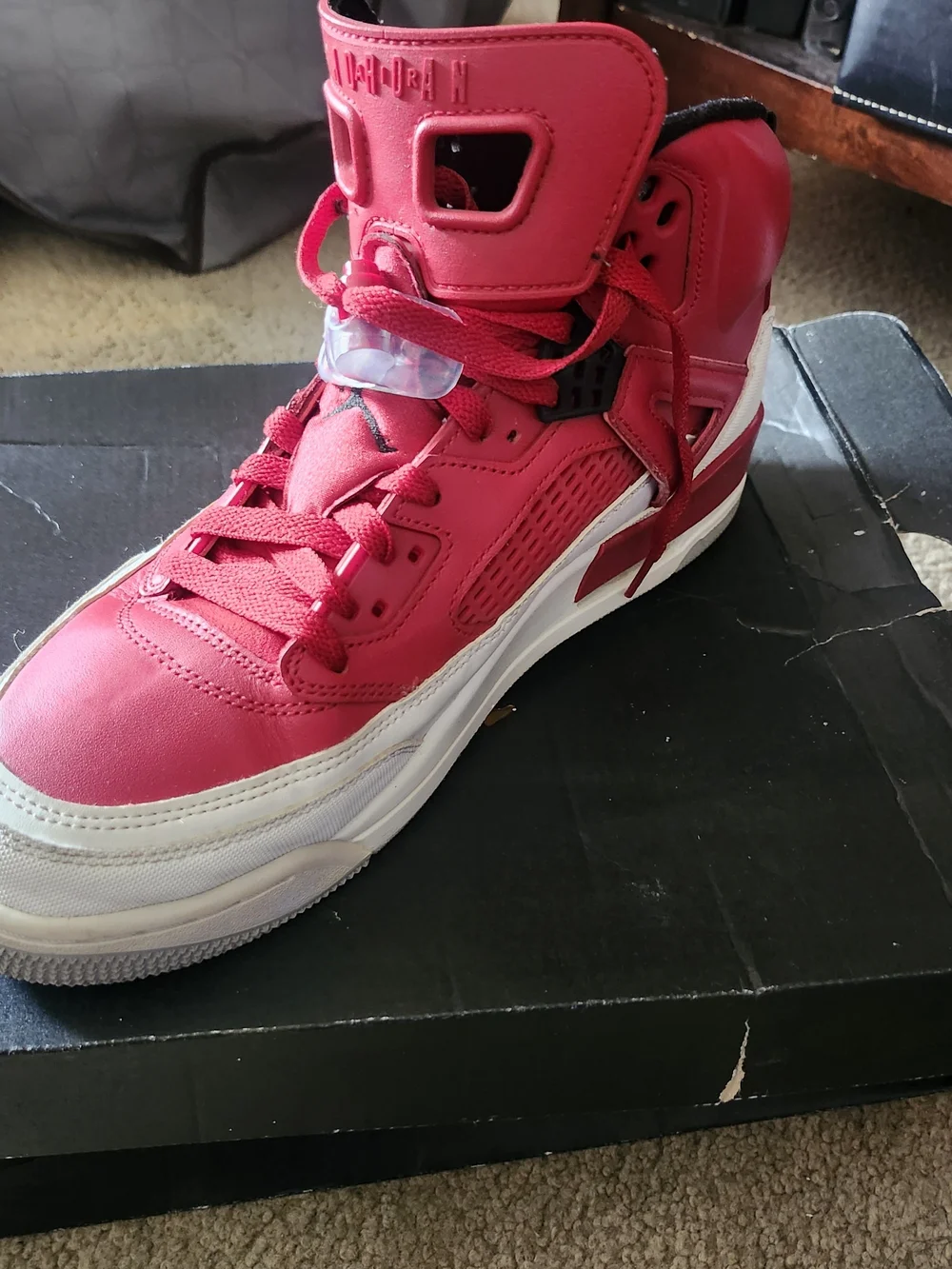Jordan Men's Red and White High-Top Sneakers